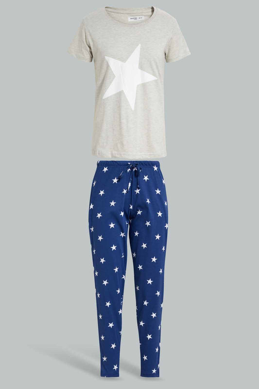Redtag-Mid-Grey-Melange-Coffee-Printed-Pyjama-Set-Category:Pyjama-Sets,-Colour:Grey,-Deals:New-In,-Filter:Women's-Clothing,-New-In-Women-APL,-Non-Sale,-Section:Women,-TBL,-W22O,-Women-Pyjama-Sets--