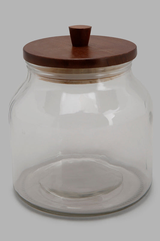 Redtag-Clear-Glass-Canister-With-Wooden-Lid-(Medium)-Category:Canisters-And-Jars,-Colour:White,-Deals:New-In,-Filter:Home-Dining,-HMW-DIN-Storage,-New-In-HMW-DIN,-Non-Sale,-Section:Homewares,-W22A-Home-Dining-