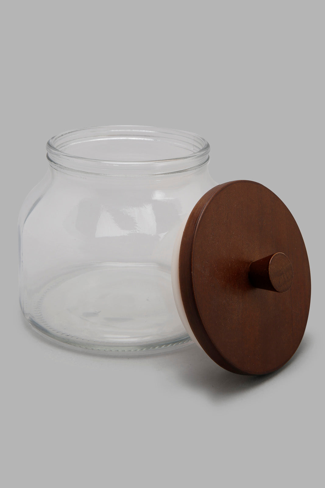 Redtag-Clear-Glass-Canister-With-Wooden-Lid-(Small)-Category:Canisters-And-Jars,-Colour:White,-Deals:New-In,-Filter:Home-Dining,-HMW-DIN-Storage,-New-In-HMW-DIN,-Non-Sale,-Section:Homewares,-W22A-Home-Dining-