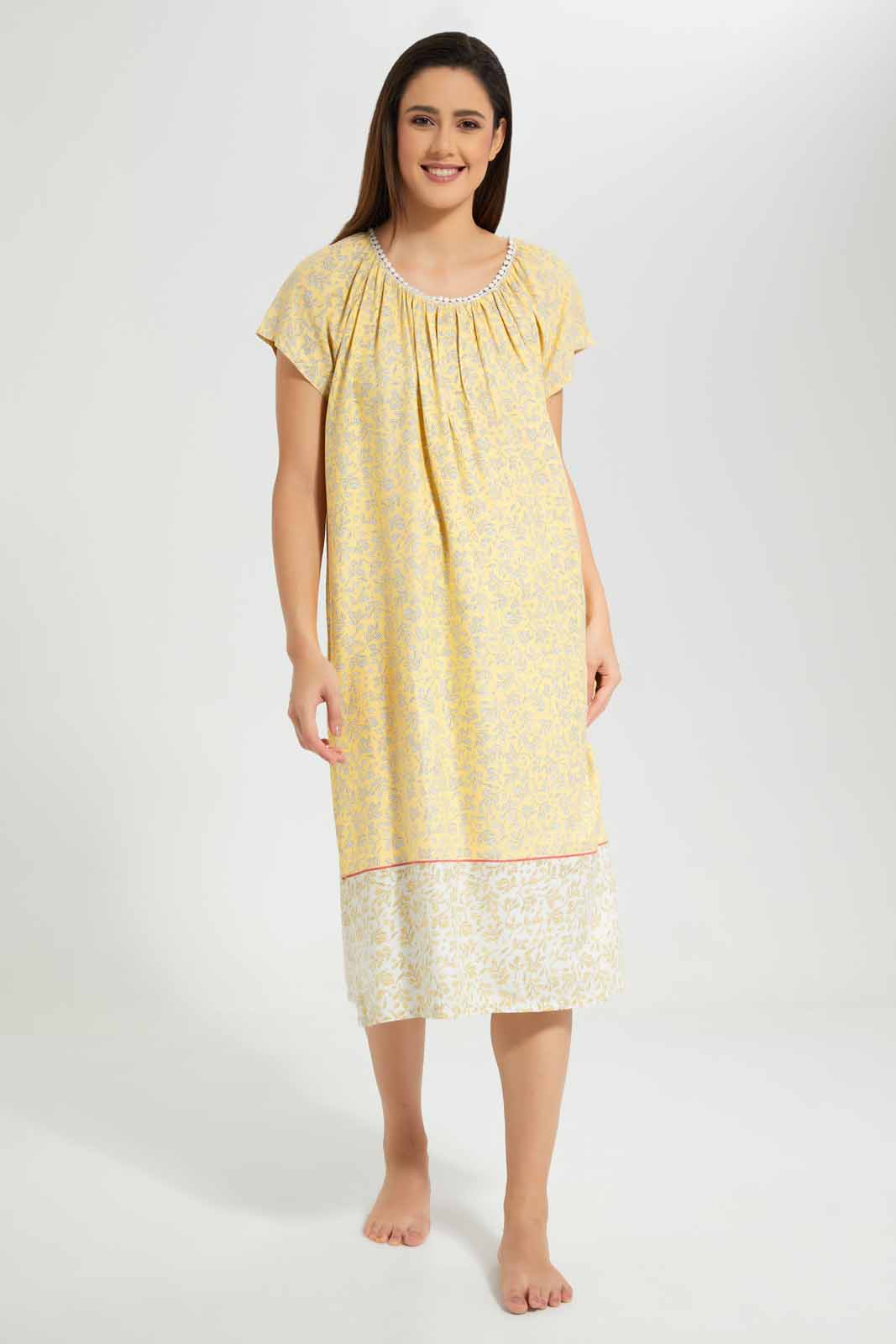 Redtag-Yellow-Printed-Nightgown-Category:Nightgowns,-Colour:Yellow,-Deals:New-In,-Filter:Women's-Clothing,-New-In-Women-APL,-Non-Sale,-S22D,-Section:Women,-Women-Nightgowns--