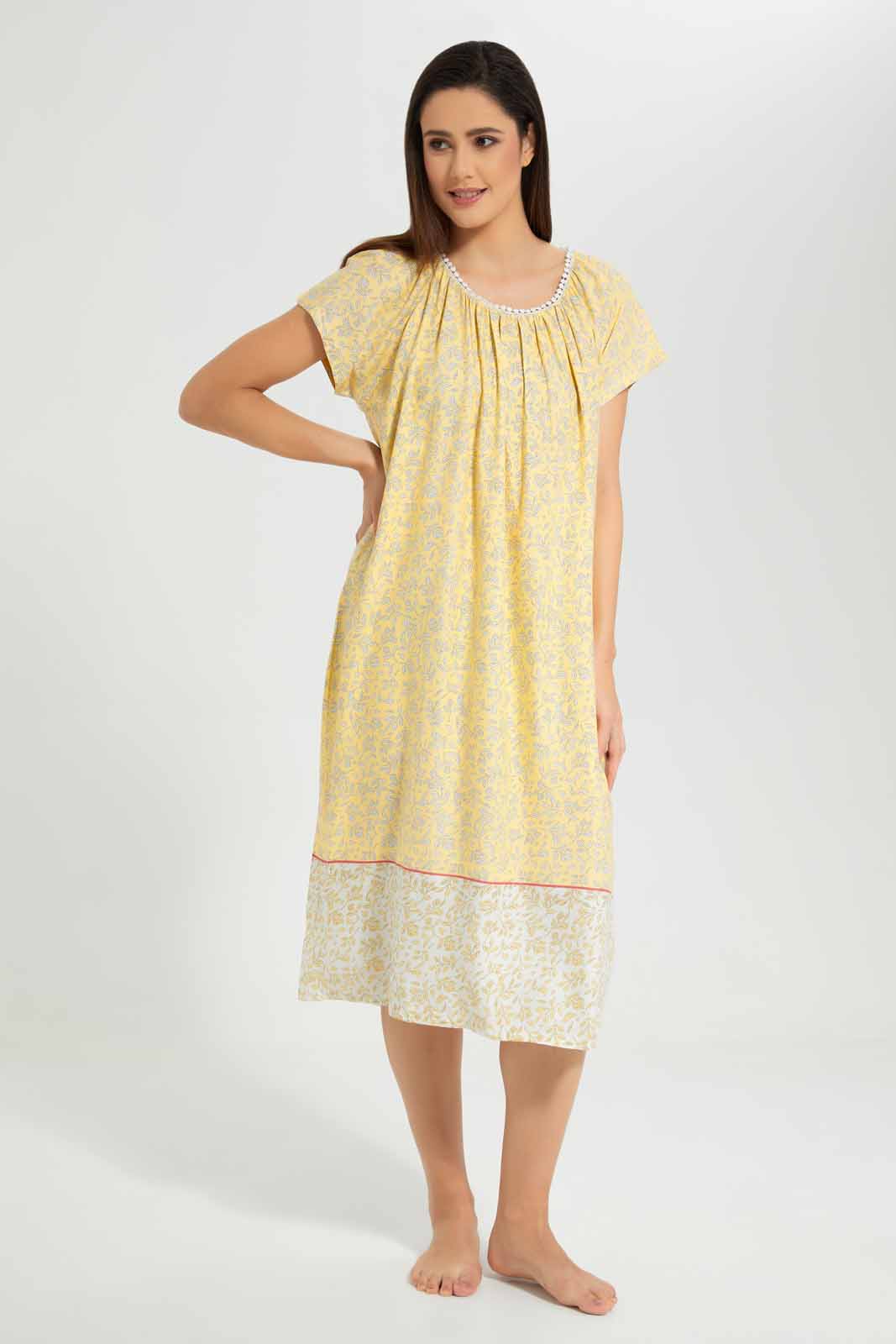 Redtag-Yellow-Printed-Nightgown-Category:Nightgowns,-Colour:Yellow,-Deals:New-In,-Filter:Women's-Clothing,-New-In-Women-APL,-Non-Sale,-S22D,-Section:Women,-Women-Nightgowns--