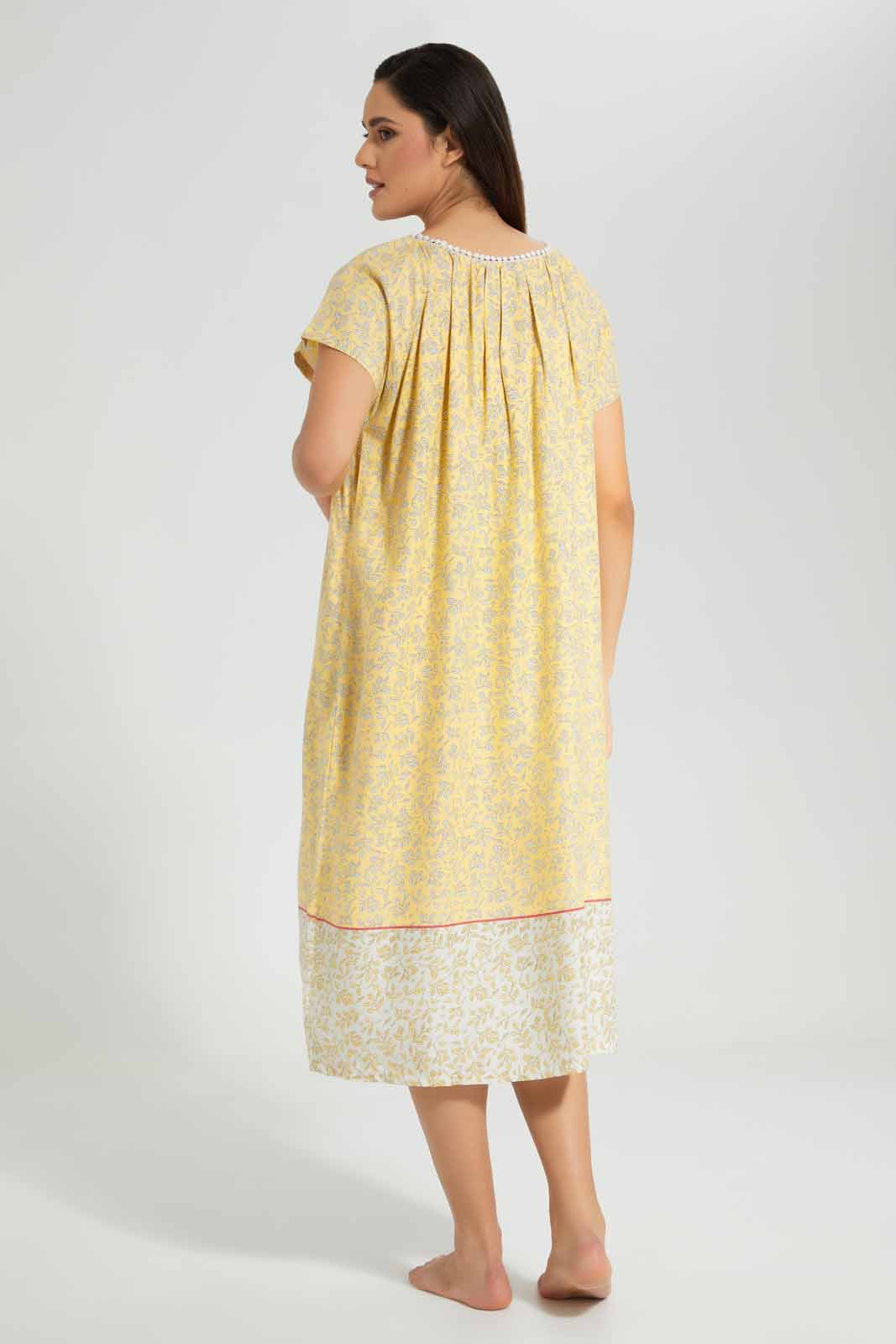 Redtag-Yellow-Printed-Nightgown-Category:Nightgowns,-Colour:Yellow,-Deals:New-In,-Filter:Women's-Clothing,-New-In-Women-APL,-Non-Sale,-S22D,-Section:Women,-Women-Nightgowns--