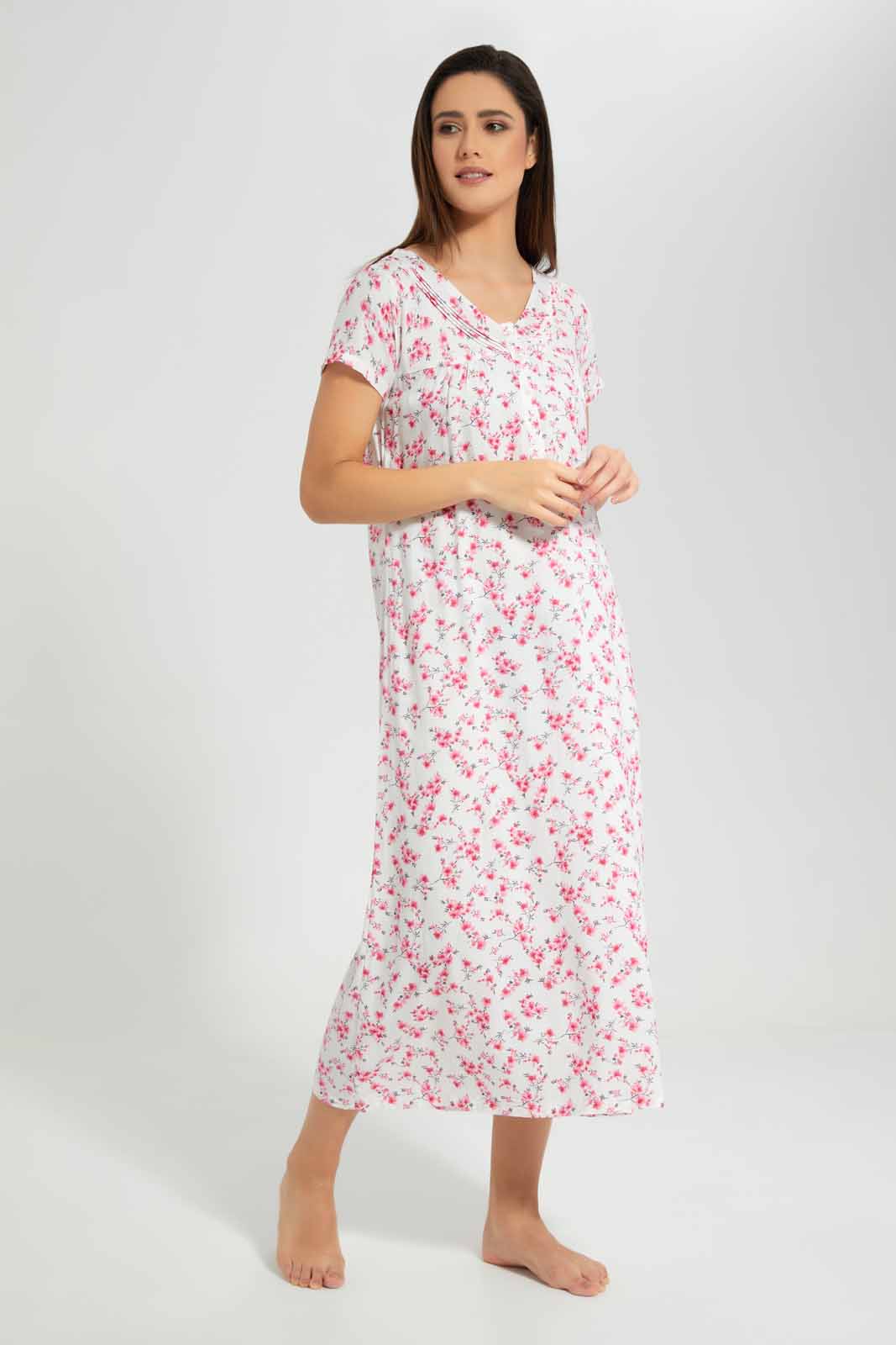 Redtag-Ivory-Printed-Nightgown-Category:Nightgowns,-Colour:Ivory,-Deals:New-In,-Filter:Women's-Clothing,-New-In-Women-APL,-Non-Sale,-S22D,-Section:Women,-Women-Nightgowns--