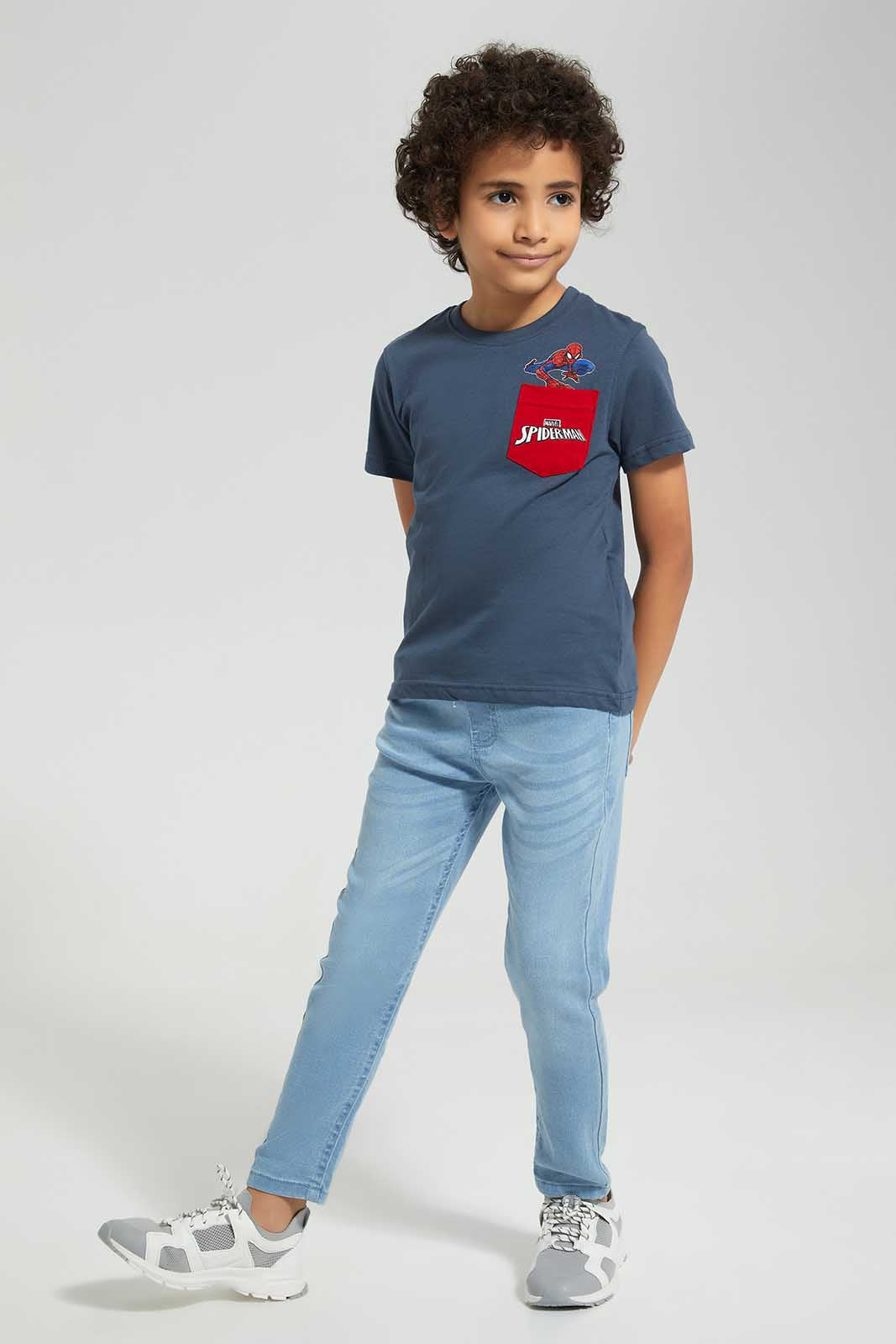 Redtag-Mid-Grey-Spiderman-Graphic-Pocket-T-Shirt-BOY-T-Shirts,-Category:T-Shirts,-CHR,-Colour:Grey,-Deals:New-In,-Filter:Boys-(2-to-8-Yrs),-New-In-BOY,-Non-Sale,-Section:Boys-(0-to-14Yrs),-TBL,-W22O-Boys-2 to 8 Years