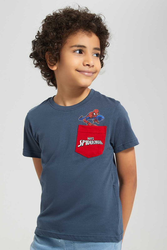 Redtag-Mid-Grey-Spiderman-Graphic-Pocket-T-Shirt-BOY-T-Shirts,-Category:T-Shirts,-CHR,-Colour:Grey,-Deals:New-In,-Filter:Boys-(2-to-8-Yrs),-New-In-BOY,-Non-Sale,-Section:Boys-(0-to-14Yrs),-TBL,-W22O-Boys-2 to 8 Years