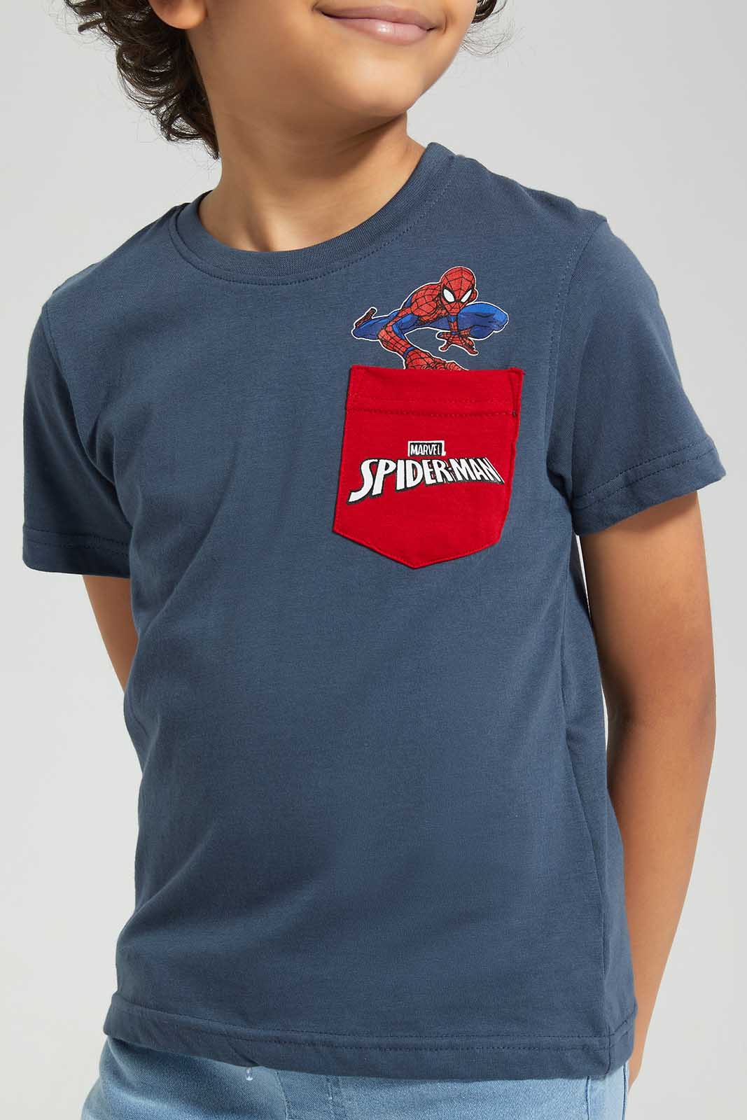 Redtag-Mid-Grey-Spiderman-Graphic-Pocket-T-Shirt-BOY-T-Shirts,-Category:T-Shirts,-CHR,-Colour:Grey,-Deals:New-In,-Filter:Boys-(2-to-8-Yrs),-New-In-BOY,-Non-Sale,-Section:Boys-(0-to-14Yrs),-TBL,-W22O-Boys-2 to 8 Years