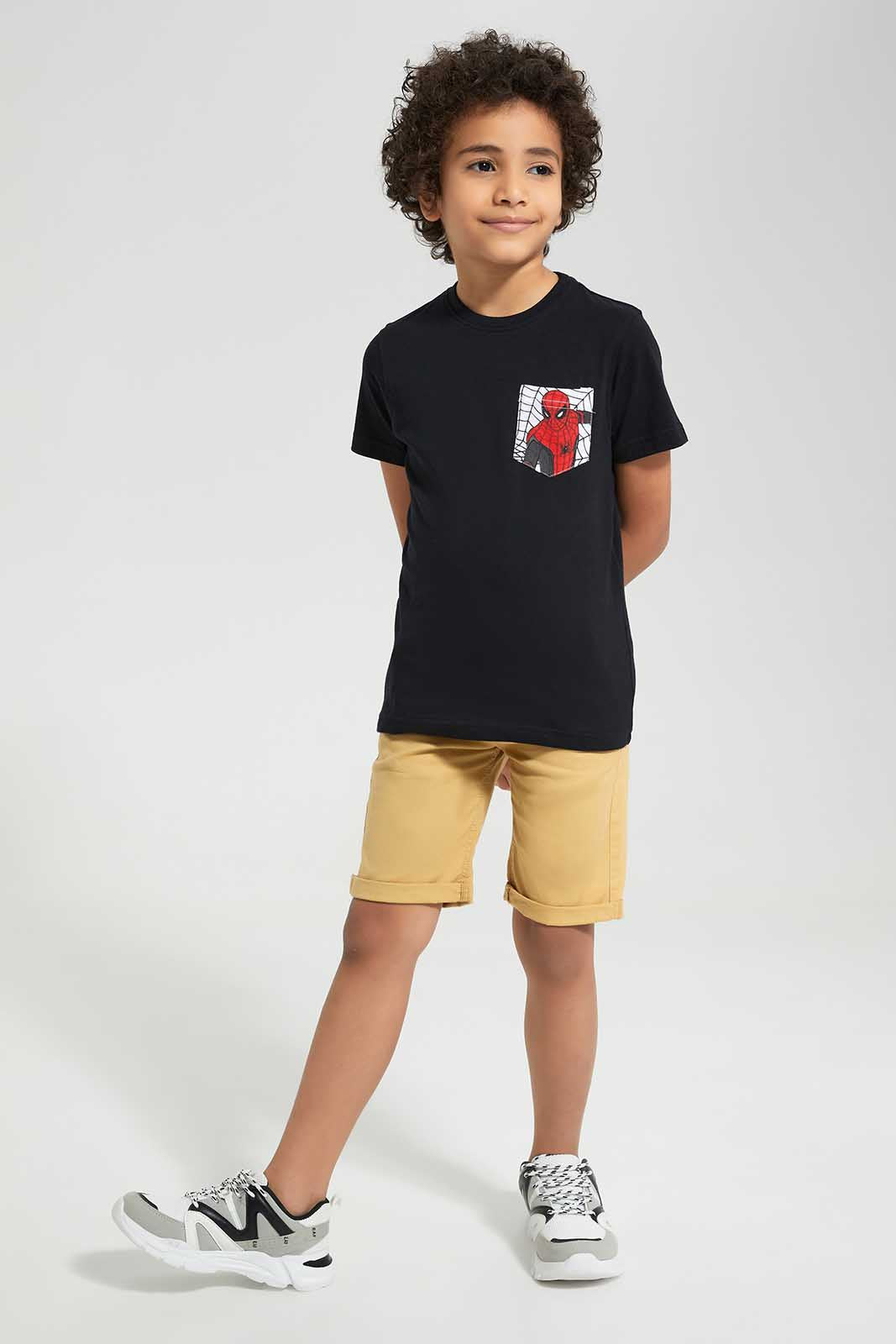 Redtag-Black-Spiderman-Graphic-Pocket-T-Shirt-BOY-T-Shirts,-Category:T-Shirts,-CHR,-Colour:Black,-Deals:New-In,-Filter:Boys-(2-to-8-Yrs),-New-In-BOY,-Non-Sale,-Section:Boys-(0-to-14Yrs),-TBL,-W22O-Boys-2 to 8 Years