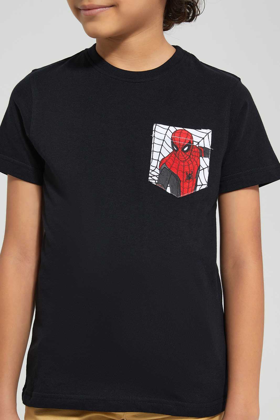 Redtag-Black-Spiderman-Graphic-Pocket-T-Shirt-BOY-T-Shirts,-Category:T-Shirts,-CHR,-Colour:Black,-Deals:New-In,-Filter:Boys-(2-to-8-Yrs),-New-In-BOY,-Non-Sale,-Section:Boys-(0-to-14Yrs),-TBL,-W22O-Boys-2 to 8 Years