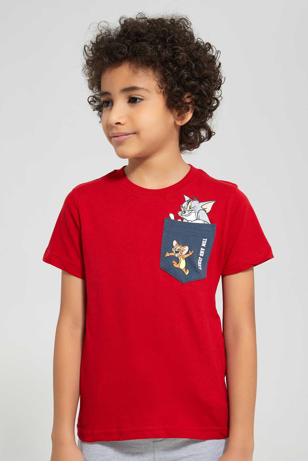 Redtag-Red-Tom-and-Jerry-Graphic-Pocket-T-Shirt-BOY-T-Shirts,-Category:T-Shirts,-CHR,-Colour:Red,-Deals:New-In,-Filter:Boys-(2-to-8-Yrs),-New-In-BOY,-Non-Sale,-Section:Boys-(0-to-14Yrs),-TBL,-W22O-Boys-2 to 8 Years