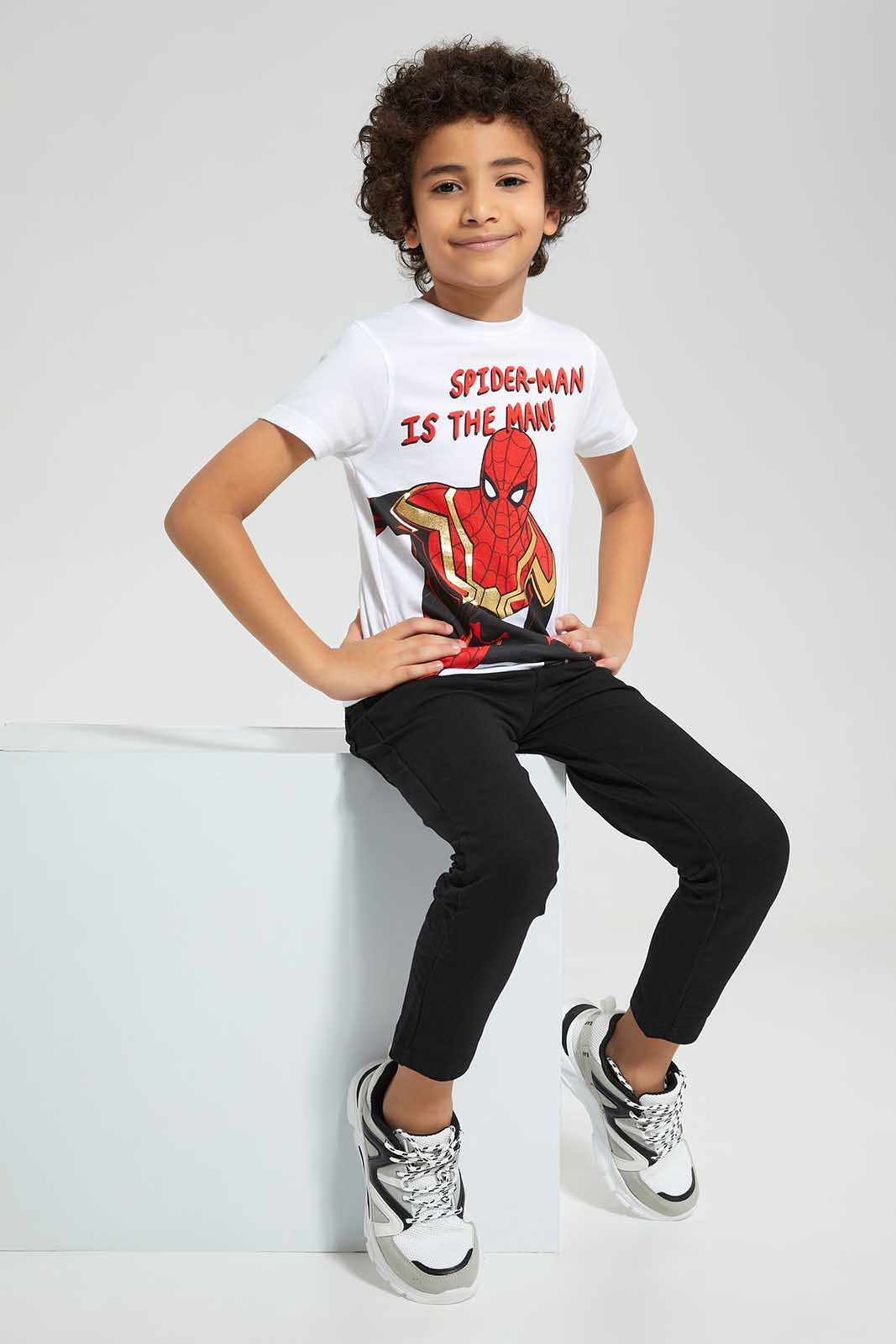 Redtag-White-Spiderman-Graphic-SS-T-Shirt-BOY-T-Shirts,-Category:T-Shirts,-CHR,-Colour:White,-Deals:New-In,-Filter:Boys-(2-to-8-Yrs),-New-In-BOY-APL,-Non-Sale,-Section:Boys-(0-to-14Yrs),-TBL,-W22O-Boys-2 to 8 Years