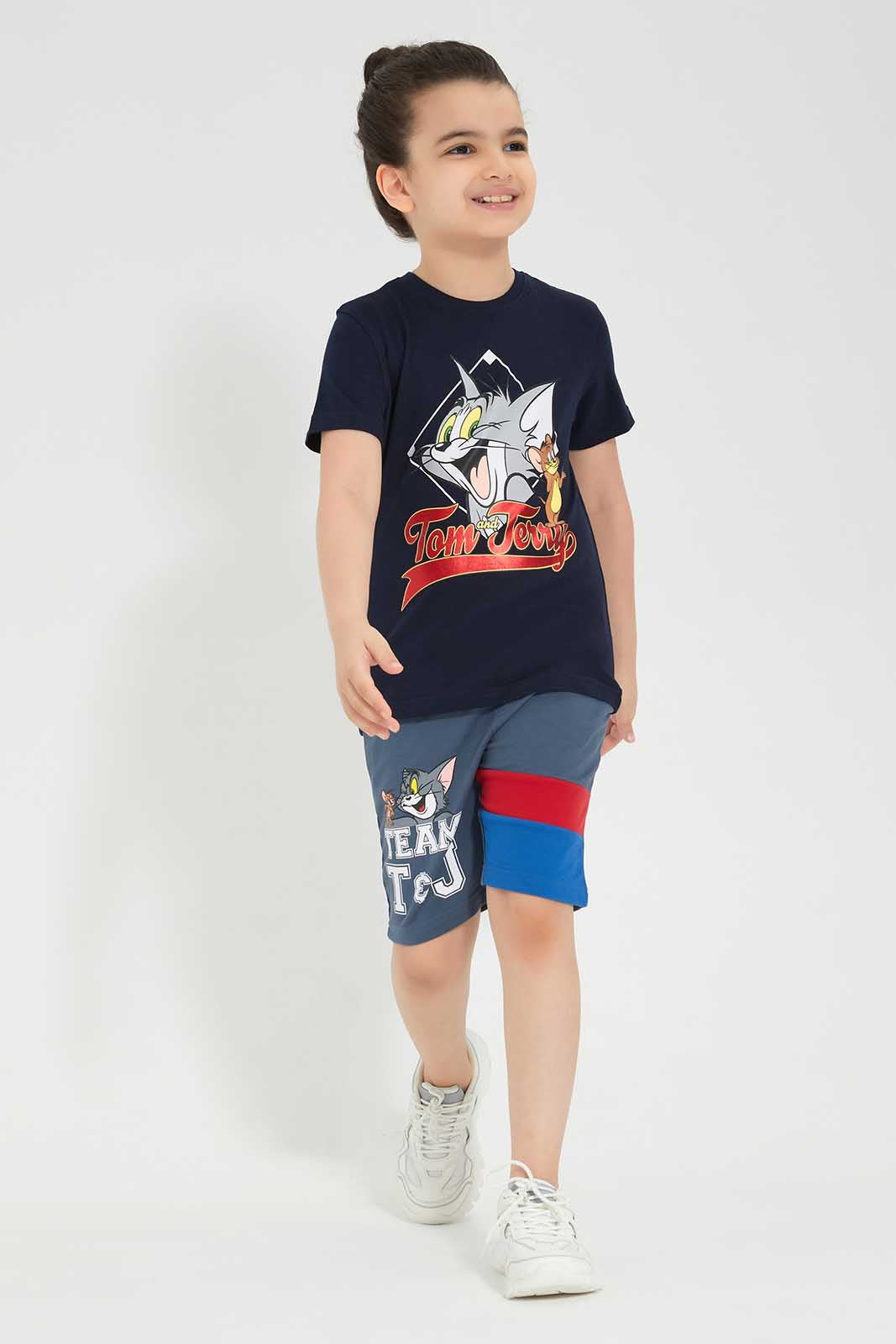 Redtag-Grey-Tom-And-Jerry-Graphic-SS-T-Shirt-BOY-T-Shirts,-Category:T-Shirts,-CHR,-Colour:Grey,-Deals:New-In,-Filter:Boys-(2-to-8-Yrs),-New-In-BOY-APL,-Non-Sale,-Section:Boys-(0-to-14Yrs),-TBL,-W22O-Boys-2 to 8 Years