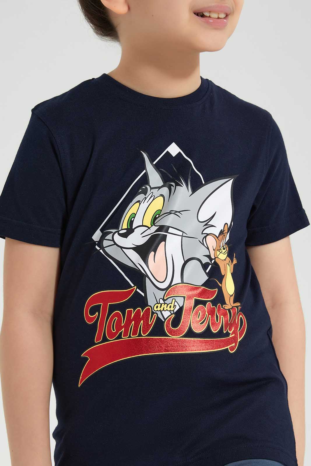 Redtag-Grey-Tom-And-Jerry-Graphic-SS-T-Shirt-BOY-T-Shirts,-Category:T-Shirts,-CHR,-Colour:Grey,-Deals:New-In,-Filter:Boys-(2-to-8-Yrs),-New-In-BOY-APL,-Non-Sale,-Section:Boys-(0-to-14Yrs),-TBL,-W22O-Boys-2 to 8 Years