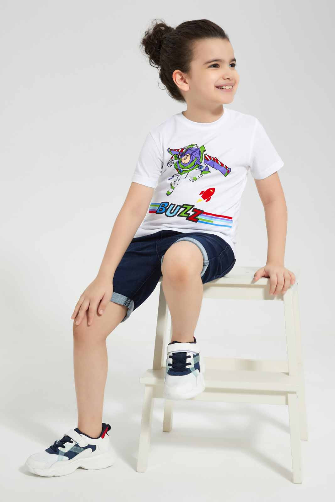 Redtag-White-Buzz-Graphic-SS-T-Shirt-BOY-T-Shirts,-Category:T-Shirts,-Colour:White,-Deals:New-In,-Filter:Boys-(2-to-8-Yrs),-New-In-BOY-APL,-Non-Sale,-Section:Boys-(0-to-14Yrs),-TBL,-W22O-Boys-2 to 8 Years