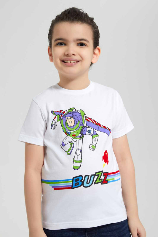 Redtag-White-Buzz-Graphic-SS-T-Shirt-BOY-T-Shirts,-Category:T-Shirts,-Colour:White,-Deals:New-In,-Filter:Boys-(2-to-8-Yrs),-New-In-BOY-APL,-Non-Sale,-Section:Boys-(0-to-14Yrs),-TBL,-W22O-Boys-2 to 8 Years