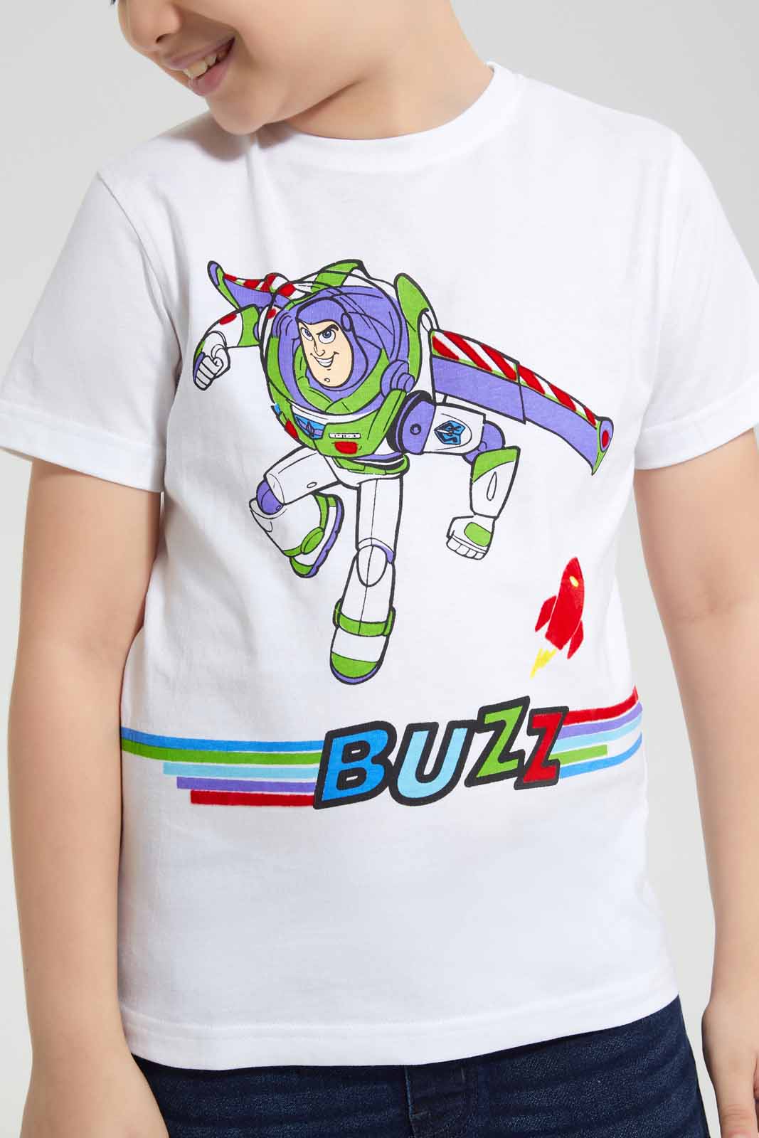 Redtag-White-Buzz-Graphic-SS-T-Shirt-BOY-T-Shirts,-Category:T-Shirts,-Colour:White,-Deals:New-In,-Filter:Boys-(2-to-8-Yrs),-New-In-BOY-APL,-Non-Sale,-Section:Boys-(0-to-14Yrs),-TBL,-W22O-Boys-2 to 8 Years