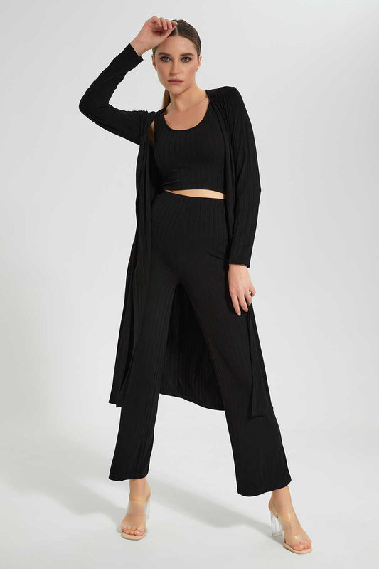Redtag-Black-Long-Cardigan-With-And-Crop-Top-Category:Cardigans,-Colour:Black,-Deals:New-In,-Filter:Women's-Clothing,-LEC,-LEC-Cardigans,-New-In-LEC,-Non-Sale,-Section:Women,-W22O-Women's-
