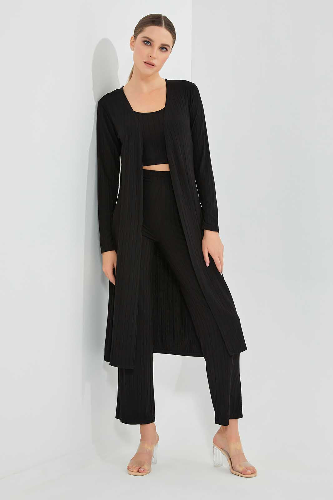 Redtag-Black-Long-Cardigan-With-And-Crop-Top-Category:Cardigans,-Colour:Black,-Deals:New-In,-Filter:Women's-Clothing,-LEC,-LEC-Cardigans,-New-In-LEC,-Non-Sale,-Section:Women,-W22O-Women's-