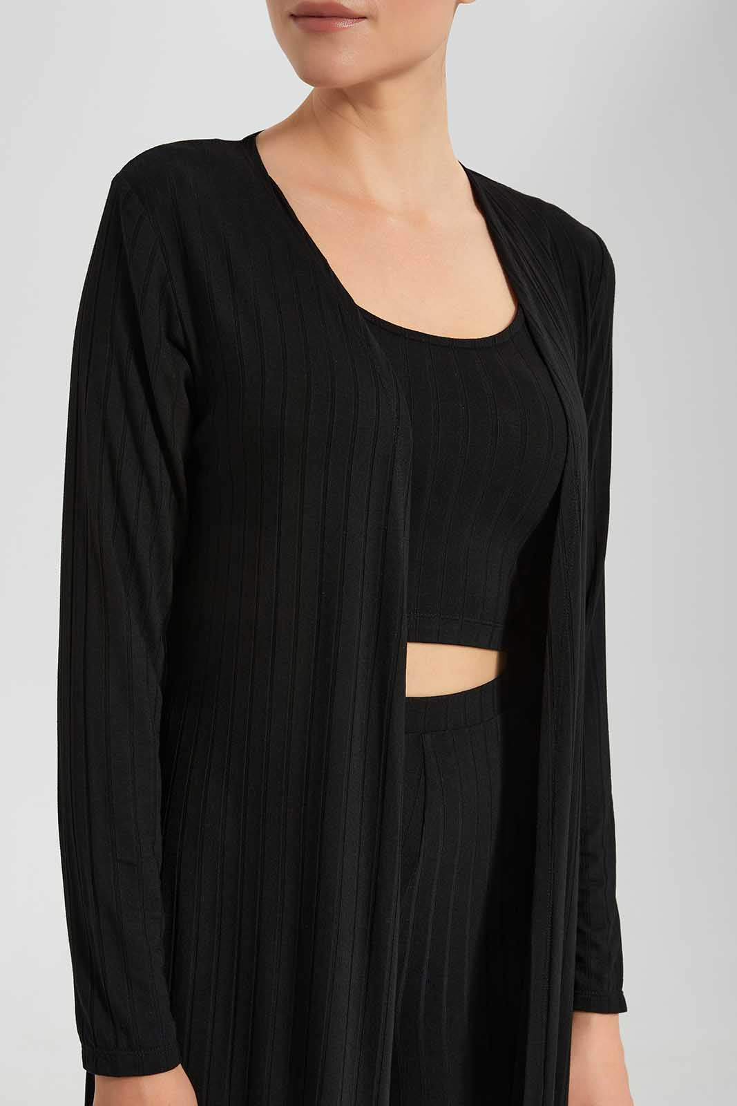 Redtag-Black-Long-Cardigan-With-And-Crop-Top-Category:Cardigans,-Colour:Black,-Deals:New-In,-Filter:Women's-Clothing,-LEC,-LEC-Cardigans,-New-In-LEC,-Non-Sale,-Section:Women,-W22O-Women's-