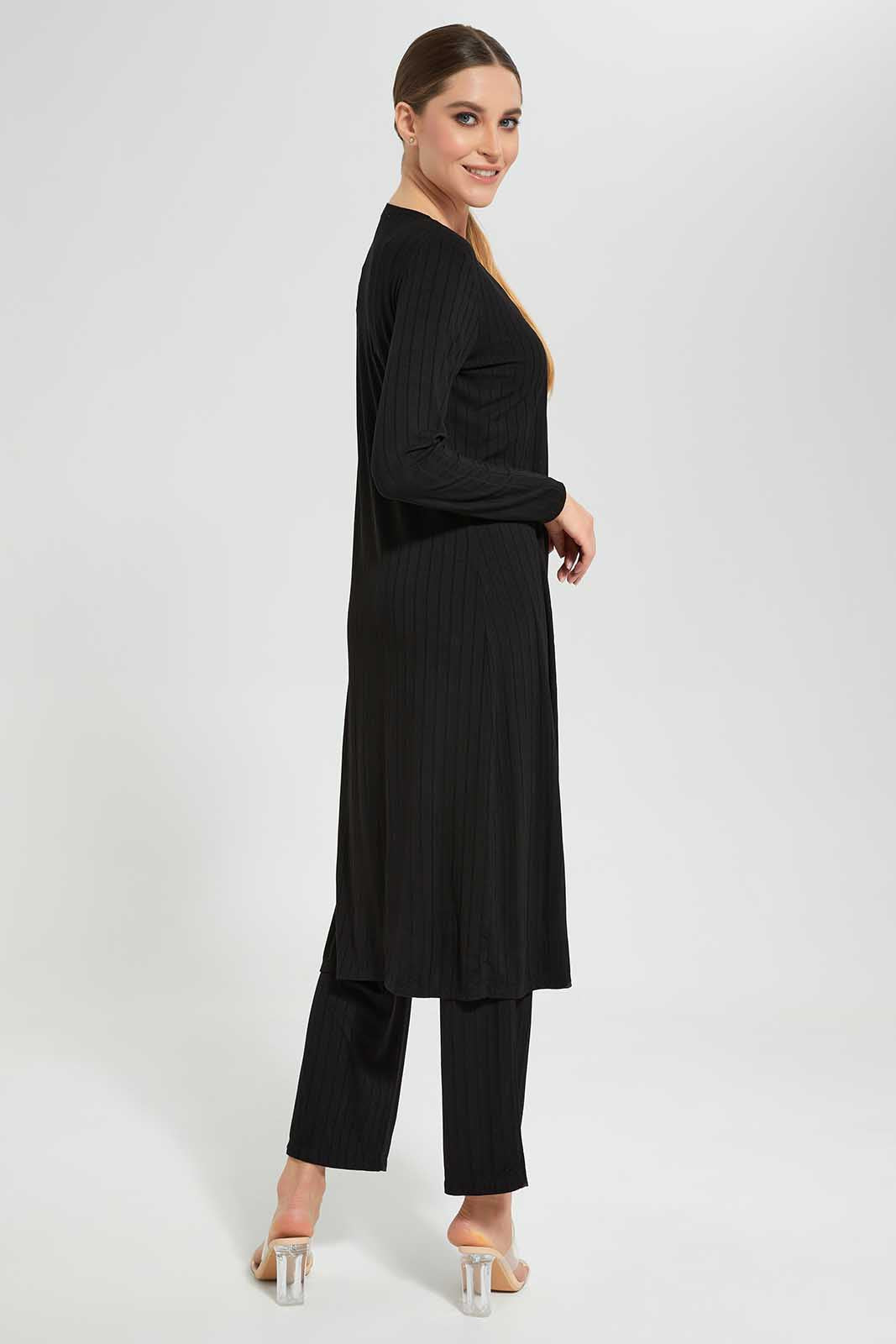 Redtag-Black-Long-Cardigan-With-And-Crop-Top-Category:Cardigans,-Colour:Black,-Deals:New-In,-Filter:Women's-Clothing,-LEC,-LEC-Cardigans,-New-In-LEC,-Non-Sale,-Section:Women,-W22O-Women's-