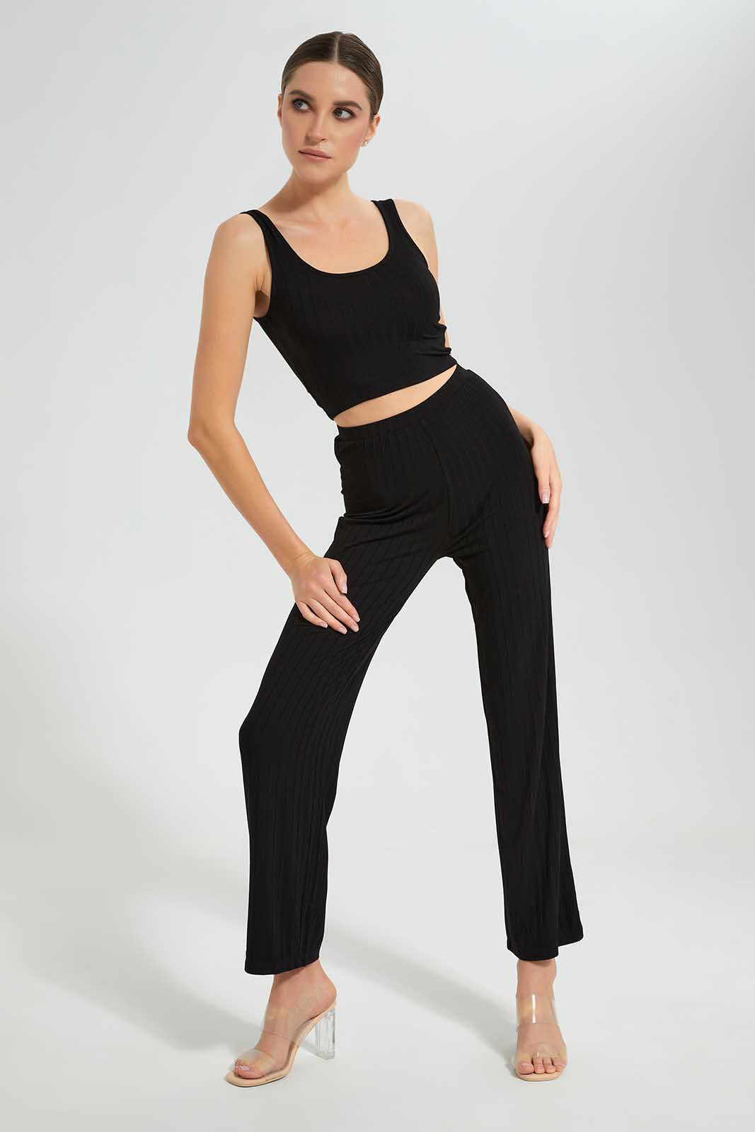 Redtag-Black-Flared-Trosuer-Category:Trousers,-Colour:Black,-Deals:New-In,-Filter:Women's-Clothing,-LEC,-LEC-Trousers,-New-In-LEC,-Non-Sale,-Section:Women,-W22O-Women's-