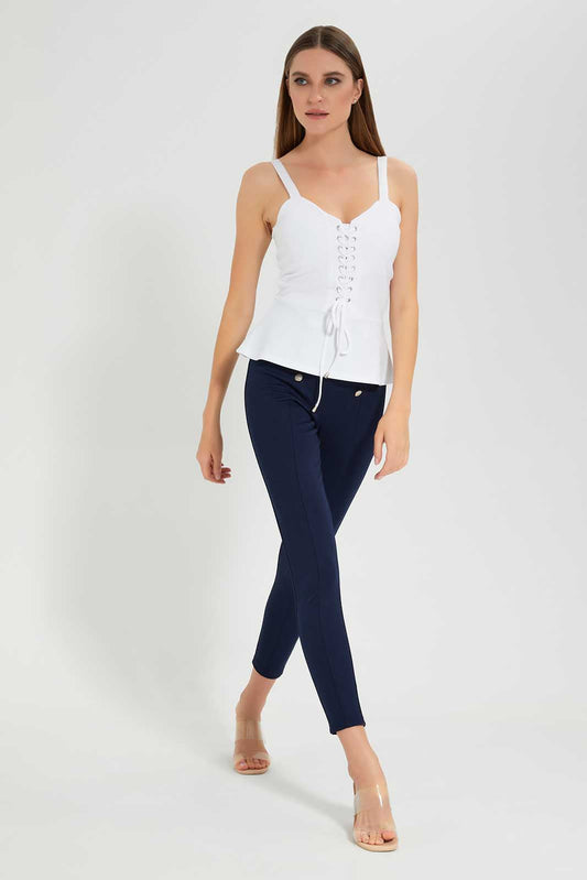 Redtag-Assorted-Fitted-Button-Front-Trouser-Category:Trousers,-Colour:Navy,-Deals:New-In,-Filter:Women's-Clothing,-LEC,-LEC-Trousers,-New-In-LEC,-Non-Sale,-Section:Women,-W22O-Women's-