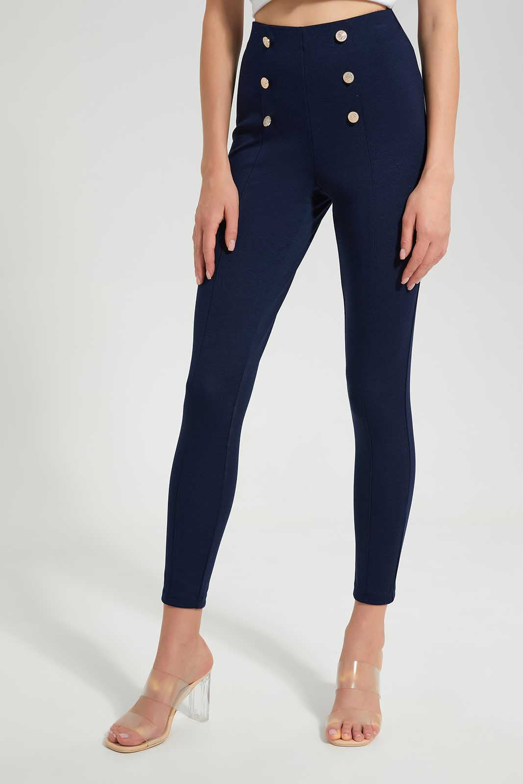 Redtag-Assorted-Fitted-Button-Front-Trouser-Category:Trousers,-Colour:Navy,-Deals:New-In,-Filter:Women's-Clothing,-LEC,-LEC-Trousers,-New-In-LEC,-Non-Sale,-Section:Women,-W22O-Women's-
