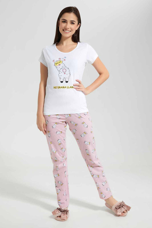 Redtag-White-Printed-Pyjama-Set-Category:Pyjama-Sets,-Colour:White,-Deals:New-In,-Filter:Women's-Clothing,-New-In-Women-APL,-Non-Sale,-Section:Women,-TBL,-W22O,-Women-Pyjama-Sets--