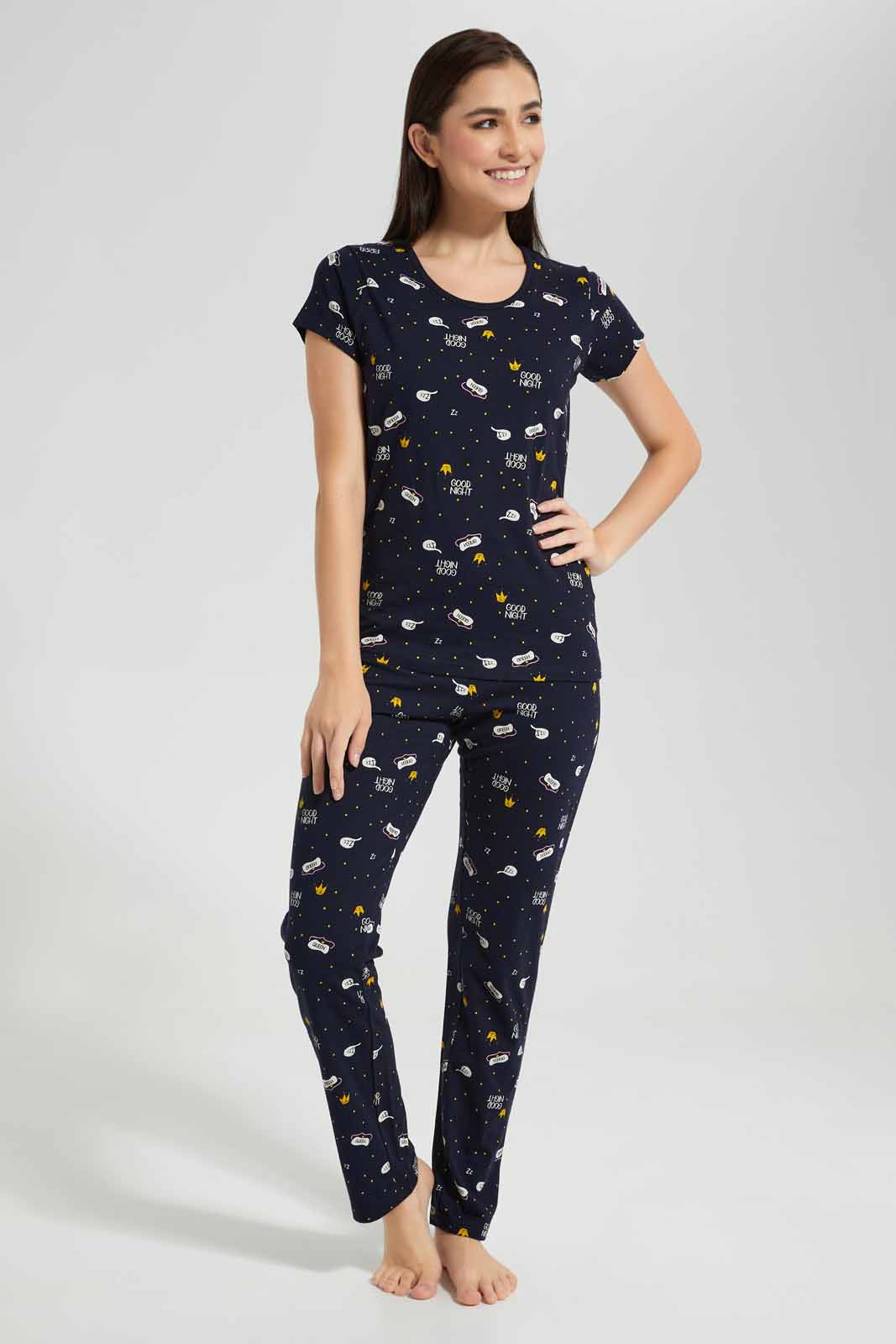 Redtag-Navy-Allover-Printed-Pyjama-Set-Category:Pyjama-Sets,-Colour:Navy,-Deals:New-In,-Filter:Women's-Clothing,-New-In-Women-APL,-Non-Sale,-Section:Women,-TBL,-W22O,-Women-Pyjama-Sets--