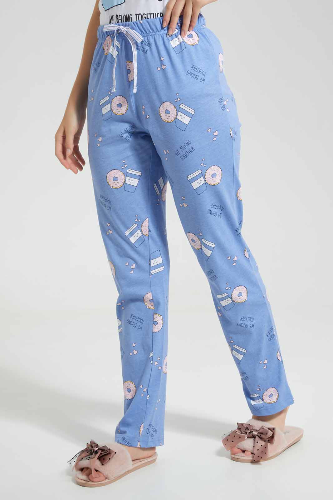 Redtag-White-Coffee-And-Donut-Printed-Pyjama-Set-Category:Pyjama-Sets,-Colour:White,-Deals:New-In,-Filter:Women's-Clothing,-New-In-Women,-Non-Sale,-Section:Women,-TBL,-W22O,-Women-Pyjama-Sets--