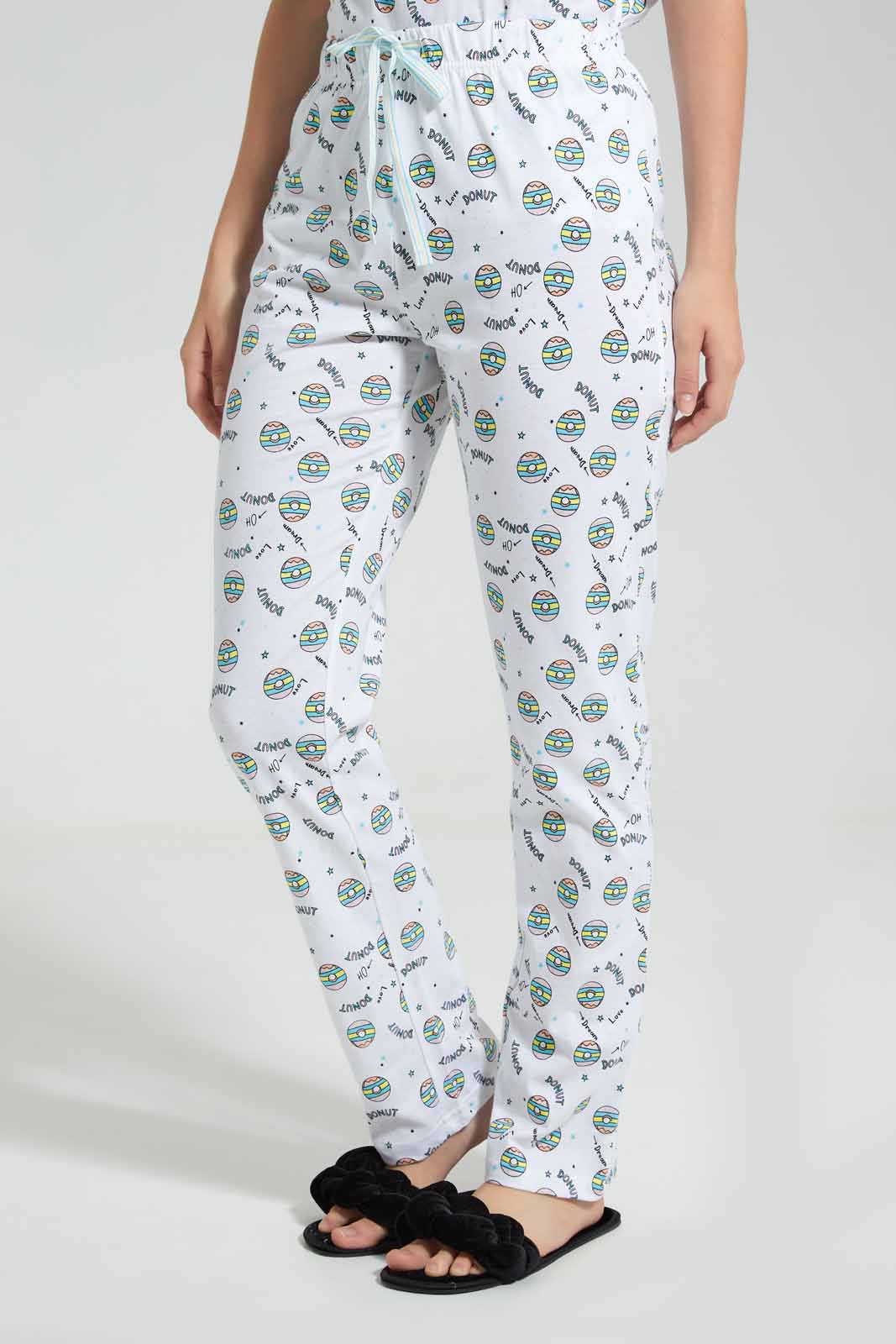Redtag-White/Grey-Panda-Stripe-Printed-Pyjama-Set-Category:Pyjama-Sets,-Colour:Assorted,-Deals:New-In,-Filter:Women's-Clothing,-New-In-Women,-Non-Sale,-Section:Women,-TBL,-W22O,-Women-Pyjama-Sets--