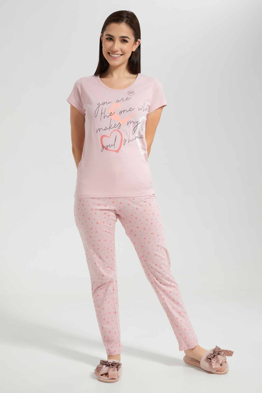 Redtag-Dusty-Pink-Panda-Printed-Pyjama-Set-Category:Pyjama-Sets,-Colour:Apricot,-Deals:New-In,-Filter:Women's-Clothing,-New-In-Women,-Non-Sale,-Section:Women,-TBL,-W22O,-Women-Pyjama-Sets--