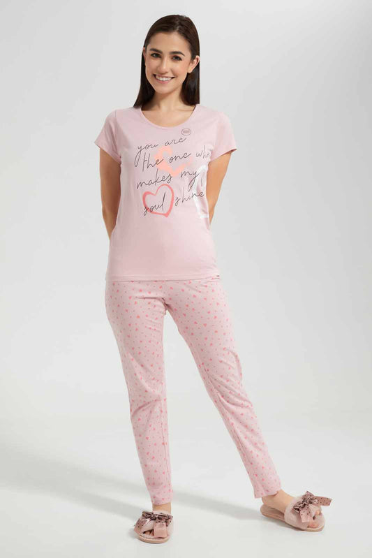 Redtag-Dusty-Pink-Panda-Printed-Pyjama-Set-Category:Pyjama-Sets,-Colour:Apricot,-Deals:New-In,-Filter:Women's-Clothing,-New-In-Women,-Non-Sale,-Section:Women,-TBL,-W22O,-Women-Pyjama-Sets--