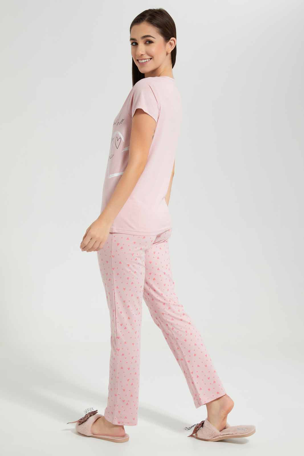 Redtag-Dusty-Pink-Panda-Printed-Pyjama-Set-Category:Pyjama-Sets,-Colour:Apricot,-Deals:New-In,-Filter:Women's-Clothing,-New-In-Women,-Non-Sale,-Section:Women,-TBL,-W22O,-Women-Pyjama-Sets--