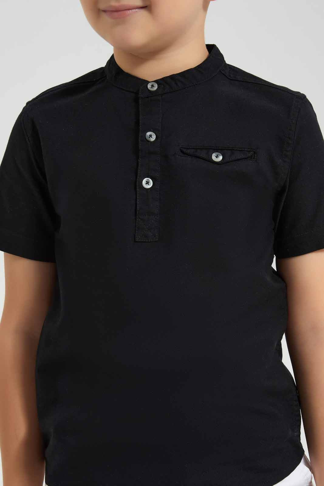 Redtag-Black-Oxford-Henley-Collar-SS-Shirt-BOY-Shirts,-Category:Shirts,-Colour:Black,-Deals:New-In,-Filter:Boys-(2-to-8-Yrs),-New-In-BOY-APL,-Non-Sale,-Section:Boys-(0-to-14Yrs),-VLM,-W22O-Boys-2 to 8 Years