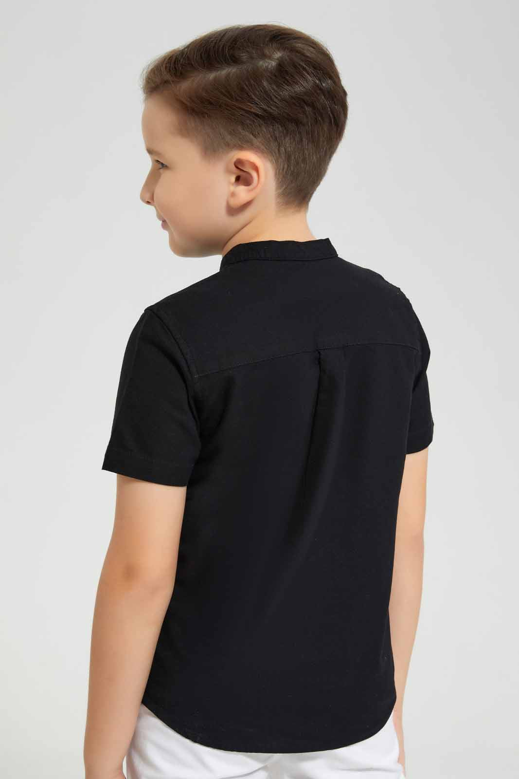Redtag-Black-Oxford-Henley-Collar-SS-Shirt-BOY-Shirts,-Category:Shirts,-Colour:Black,-Deals:New-In,-Filter:Boys-(2-to-8-Yrs),-New-In-BOY-APL,-Non-Sale,-Section:Boys-(0-to-14Yrs),-VLM,-W22O-Boys-2 to 8 Years