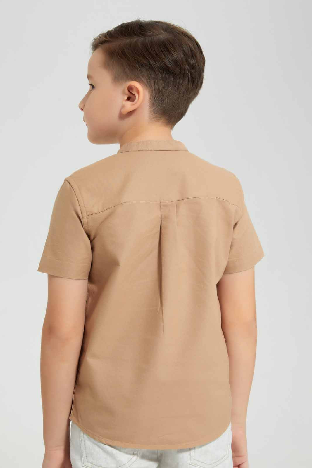Redtag-Stone-Oxford-Henley-Collar-SS-Shirt-BOY-Shirts,-Category:Shirts,-Colour:Beige,-Deals:New-In,-Filter:Boys-(2-to-8-Yrs),-New-In-BOY-APL,-Non-Sale,-Section:Boys-(0-to-14Yrs),-VLM,-W22O-Boys-2 to 8 Years