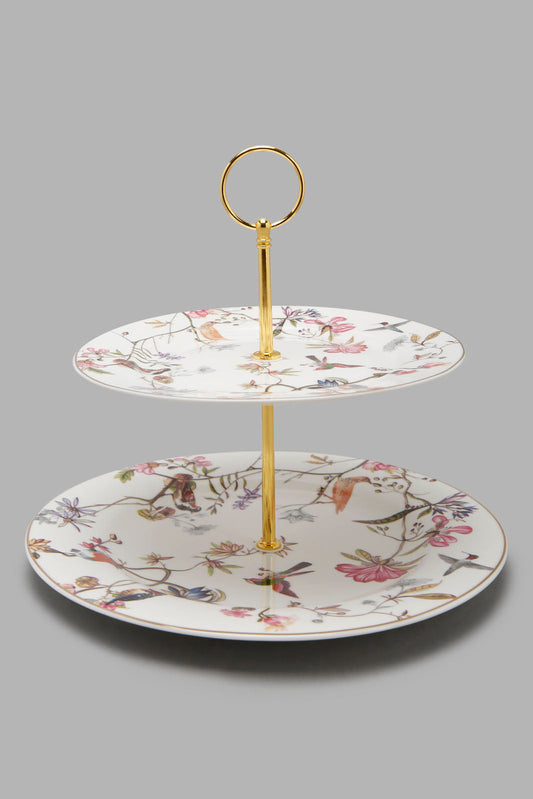 Redtag-Assorted-Flora-2-Tier-Cake-Plate-Category:2-Tier-Stand,-Colour:Assorted,-Deals:New-In,-Filter:Home-Dining,-HMW-DIN-Crockery,-Naya,-New-In-HMW-DIN,-Non-Sale,-Section:Homewares,-W22A-Home-Dining-