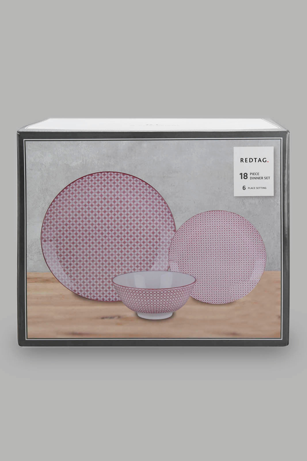 Redtag-Red-Geometric-Pad-Printing-Dinner-Set-(18Piece)-Category:Dinner-Sets,-Colour:Red,-Deals:New-In,-Filter:Home-Dining,-HMW-DIN-Crockery,-New-In-HMW-DIN,-Non-Sale,-Section:Homewares,-W22O-Home-Dining-