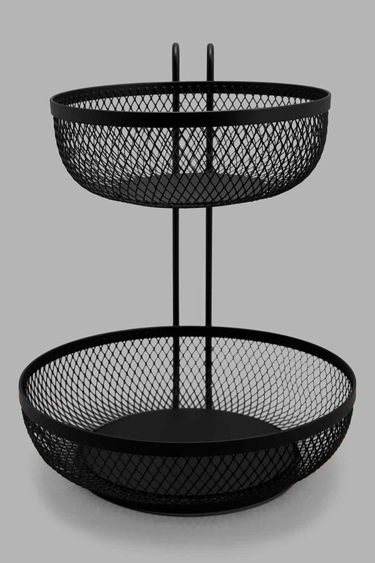 Redtag-Black-Round-2-Tier-Fruit-Basket-Category:2-Tier-Stand,-Colour:Black,-Deals:New-In,-Filter:Home-Dining,-HMW-DIN-Kitchen-Accessories,-N/A,-New-In-HMW-DIN,-Non-Sale,-Section:Homewares,-W22A-Home-Dining-