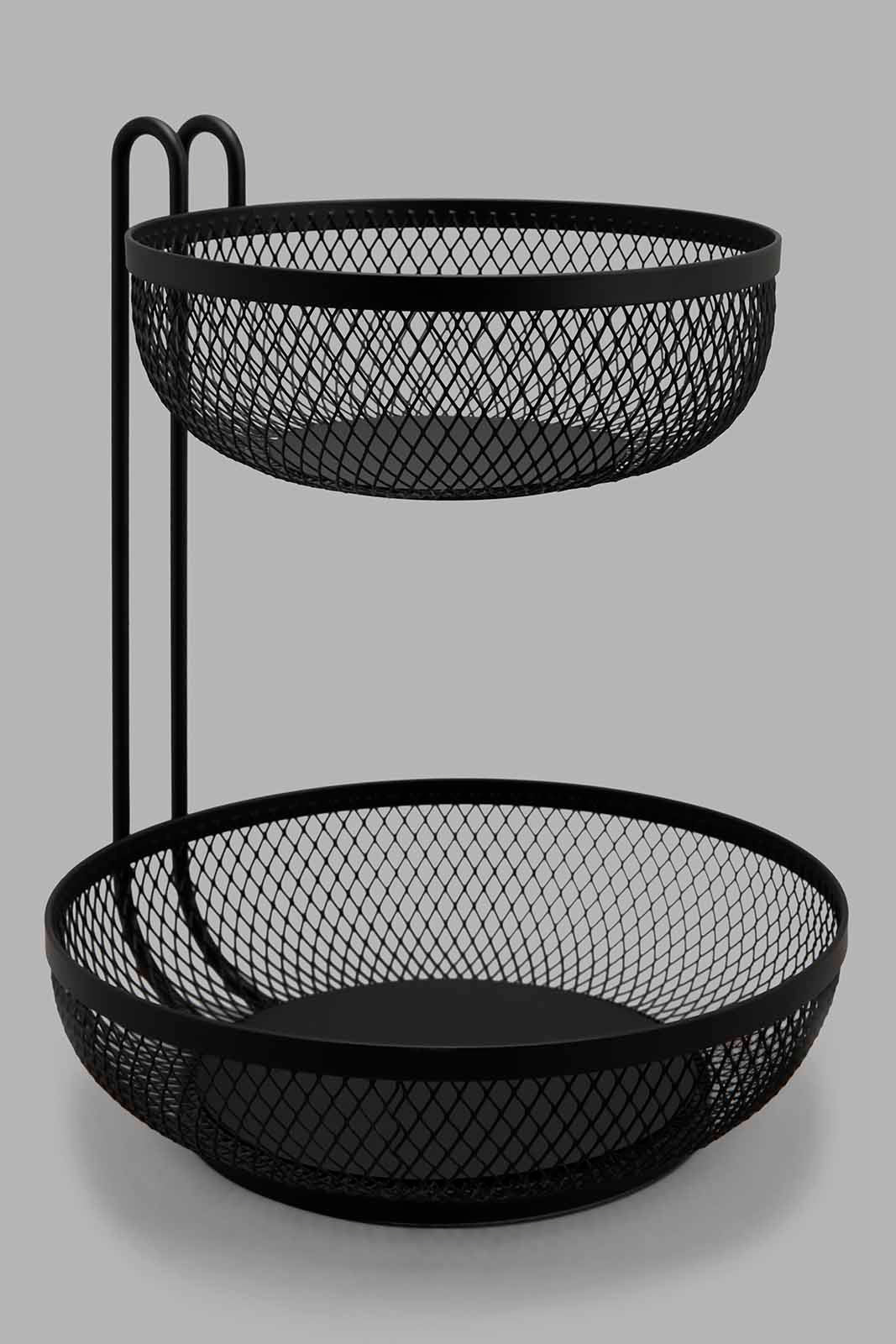 Redtag-Black-Round-2-Tier-Fruit-Basket-Category:2-Tier-Stand,-Colour:Black,-Deals:New-In,-Filter:Home-Dining,-HMW-DIN-Kitchen-Accessories,-N/A,-New-In-HMW-DIN,-Non-Sale,-Section:Homewares,-W22A-Home-Dining-
