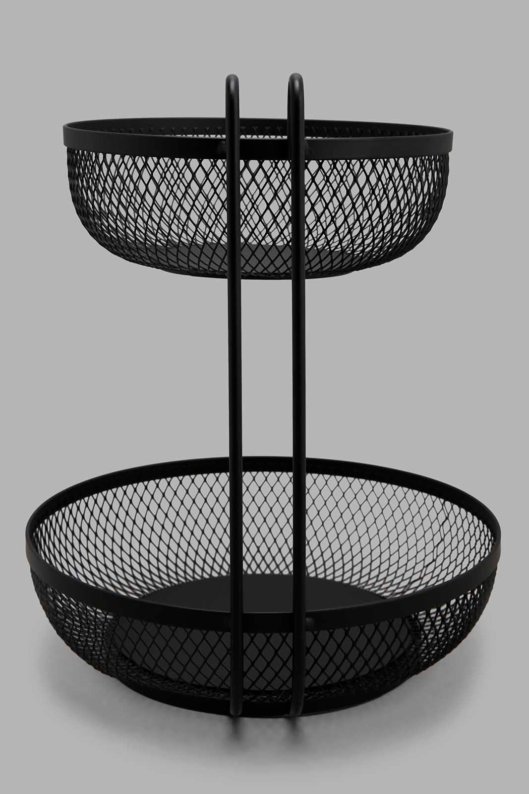 Redtag-Black-Round-2-Tier-Fruit-Basket-Category:2-Tier-Stand,-Colour:Black,-Deals:New-In,-Filter:Home-Dining,-HMW-DIN-Kitchen-Accessories,-N/A,-New-In-HMW-DIN,-Non-Sale,-Section:Homewares,-W22A-Home-Dining-