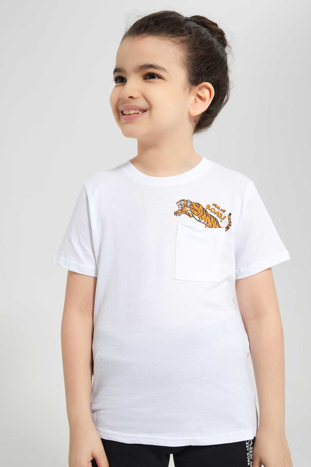 Redtag-White-Tiger-Print-Pocket-SS-T-Shirt-BOY-T-Shirts,-Category:T-Shirts,-Colour:White,-Deals:New-In,-Filter:Boys-(2-to-8-Yrs),-New-In-BOY,-Non-Sale,-Section:Boys-(0-to-14Yrs),-TBL,-W22O-Boys-2 to 8 Years