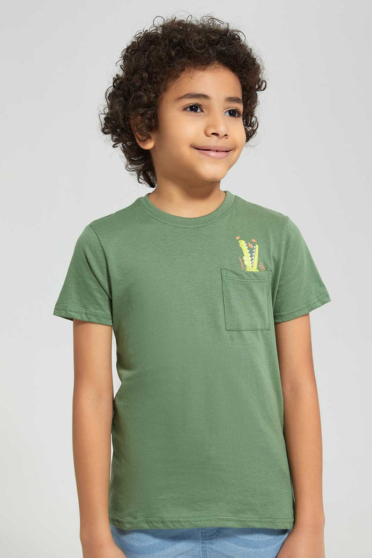 Redtag-Green-Aligator-Print-Pocket-SS-T-Shirt-BOY-T-Shirts,-Category:T-Shirts,-Colour:Green,-Deals:New-In,-Filter:Boys-(2-to-8-Yrs),-New-In-BOY,-Non-Sale,-Section:Boys-(0-to-14Yrs),-TBL,-W22O-Boys-2 to 8 Years