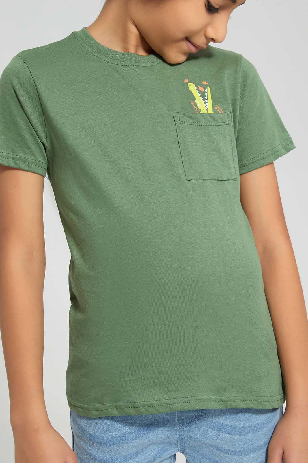 Redtag-Green-Aligator-Print-Pocket-SS-T-Shirt-BOY-T-Shirts,-Category:T-Shirts,-Colour:Green,-Deals:New-In,-Filter:Boys-(2-to-8-Yrs),-New-In-BOY,-Non-Sale,-Section:Boys-(0-to-14Yrs),-TBL,-W22O-Boys-2 to 8 Years