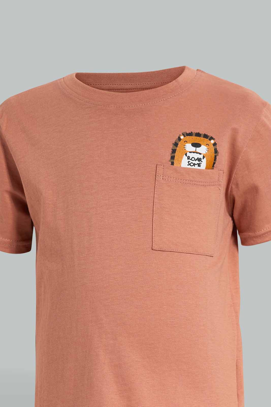 Redtag-Brown-Tiger-Print-Pocket-SS-T-Shirt-BOY-T-Shirts,-Category:T-Shirts,-Colour:Brown,-Deals:New-In,-Filter:Boys-(2-to-8-Yrs),-New-In-BOY-APL,-Non-Sale,-Section:Boys-(0-to-14Yrs),-TBL,-W22O-Boys-2 to 8 Years