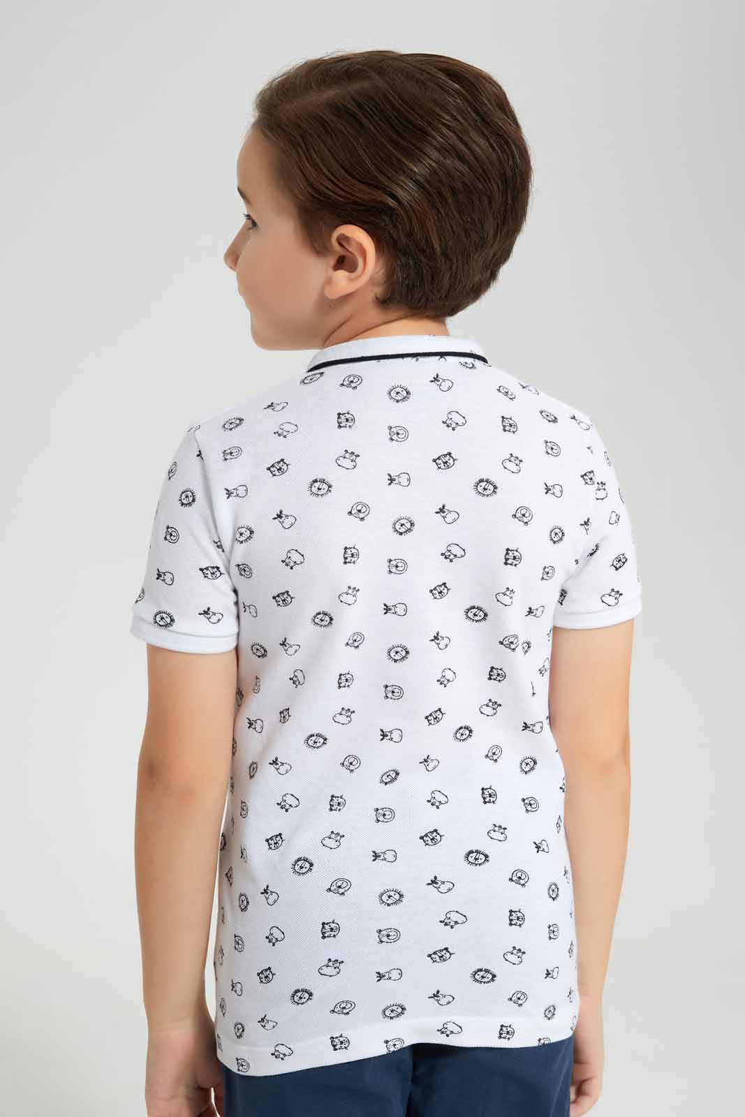 Redtag-White-Jungle-Squad-Printed-Stand-up-Collar-Polo-T-Shirt-BOY-Polo-T-Shirts,-Category:Polo-T-Shirts,-Colour:White,-Deals:New-In,-Filter:Boys-(2-to-8-Yrs),-New-In-BOY-APL,-Non-Sale,-Section:Boys-(0-to-14Yrs),-TBL,-W22O-Boys-2 to 8 Years
