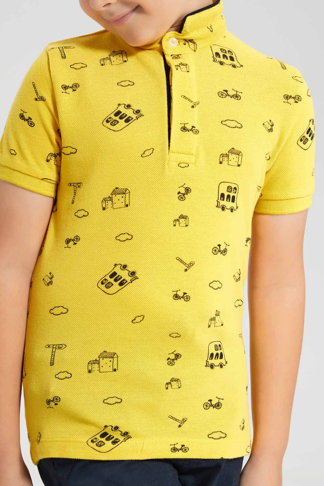 Redtag-Yellow-Printed-Stand-up-Collar-Polo-T-Shirt-BOY-Polo-T-Shirts,-Category:Polo-T-Shirts,-Colour:Yellow,-Deals:New-In,-Filter:Boys-(2-to-8-Yrs),-New-In-BOY-APL,-Non-Sale,-Section:Boys-(0-to-14Yrs),-TBL,-W22O-Boys-2 to 8 Years