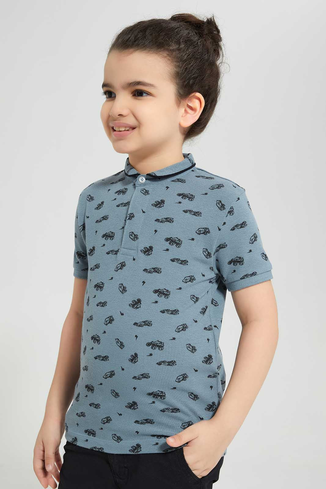 Redtag-Blue-Cars-AOP-Stand-up-Collar-Polo-T-Shirt-BOY-Polo-T-Shirts,-Category:Polo-T-Shirts,-Colour:Blue,-Deals:New-In,-Filter:Boys-(2-to-8-Yrs),-New-In-BOY-APL,-Non-Sale,-Section:Boys-(0-to-14Yrs),-TBL,-W22O-Boys-2 to 8 Years