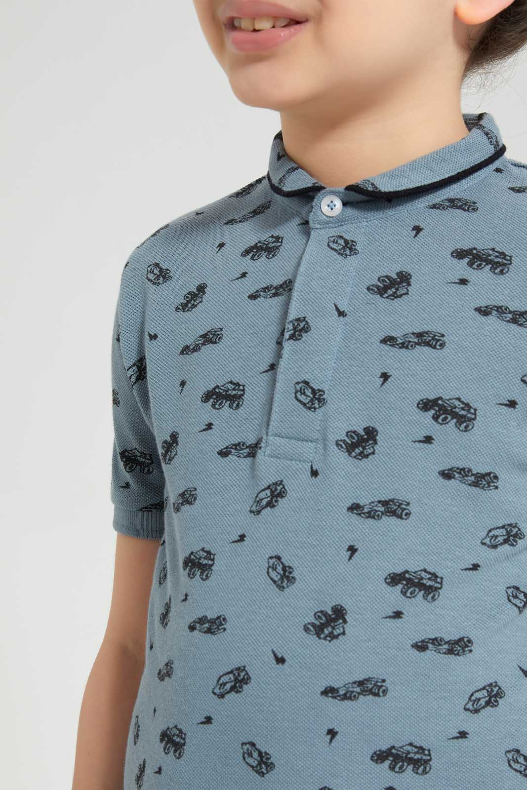 Redtag-Blue-Cars-AOP-Stand-up-Collar-Polo-T-Shirt-BOY-Polo-T-Shirts,-Category:Polo-T-Shirts,-Colour:Blue,-Deals:New-In,-Filter:Boys-(2-to-8-Yrs),-New-In-BOY-APL,-Non-Sale,-Section:Boys-(0-to-14Yrs),-TBL,-W22O-Boys-2 to 8 Years