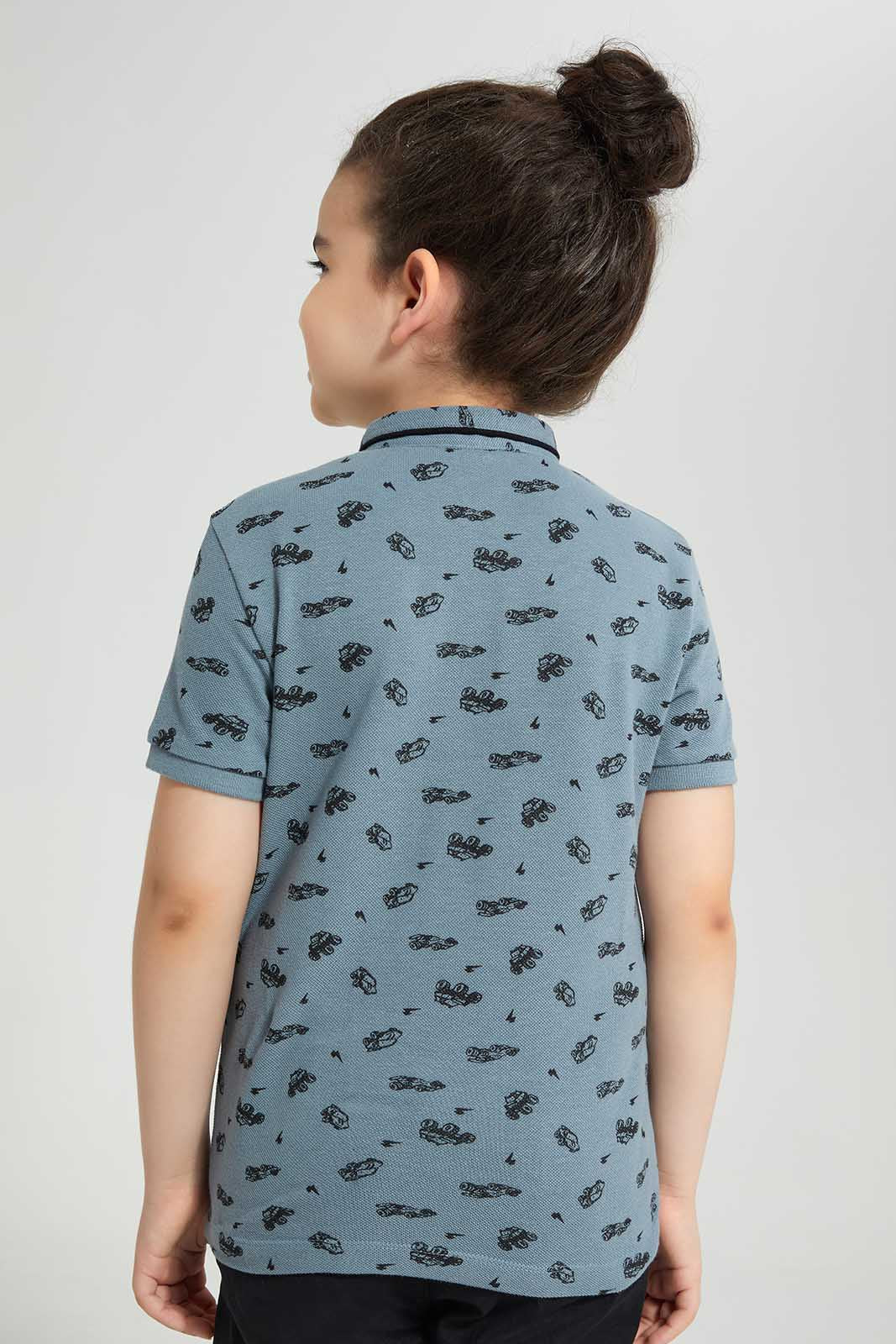 Redtag-Blue-Cars-AOP-Stand-up-Collar-Polo-T-Shirt-BOY-Polo-T-Shirts,-Category:Polo-T-Shirts,-Colour:Blue,-Deals:New-In,-Filter:Boys-(2-to-8-Yrs),-New-In-BOY-APL,-Non-Sale,-Section:Boys-(0-to-14Yrs),-TBL,-W22O-Boys-2 to 8 Years